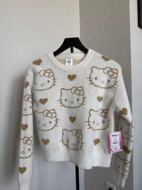 Hello Kitty White & Gold Plush Crewneck Sweater